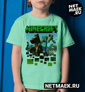 Детская футболка для девочки с героями minecraft on a horse, цвет ментол