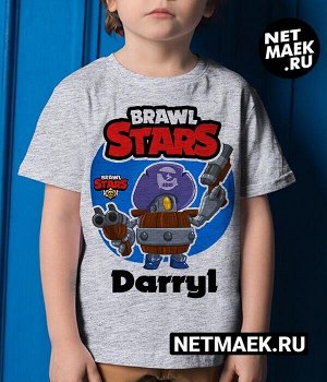 Детская футболка для девочки дэррил brawl stars (браво старс), цвет серый меланж