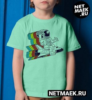 Детская футболка для девочки астронавт на ракете, цвет ментол
