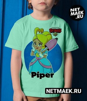 Детская футболка для девочки пайпер brawl stars (браво старс), цвет ментол