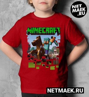 Детская футболка для девочки с героями minecraft on a horse, цвет красный