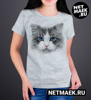 Женская футболка с кошечкой, цвет серый меланж