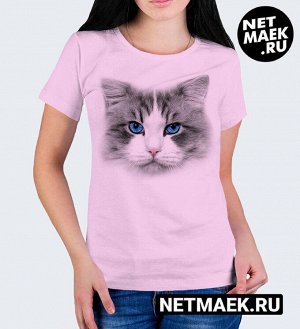 Женская футболка с кошечкой, цвет розовый
