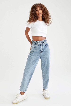 Выстиранные джинсовые брюки с высокой талией Paper Bag