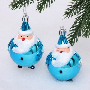Елочные игрушки "Круглый Дед Мороз" 6 см (набор 2 шт), Синий