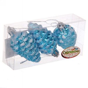 Елочные игрушки "Шишечки в инее" 5,5 см (набор 3 шт), Синий