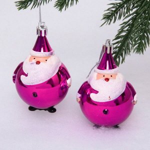 Елочные игрушки "Круглый Дед Мороз" 6 см (набор 2 шт), Розовый