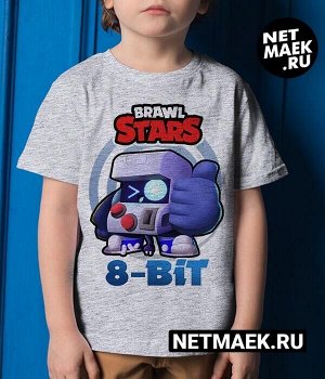 Детская футболка для девочки brawl stars 8-бит, цвет серый меланж