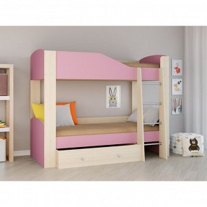 Детская двухъярусная кровать «Астра 2», цвет дуб молочный/розовый