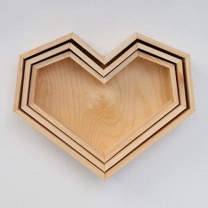 Набор 3 в 1 кашпо деревянных подарочных (29.5x7; 27.5x6; 25x4.5) "Сердце", натуральный