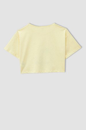 Укороченная футболка с короткими рукавами и принтом для девочек