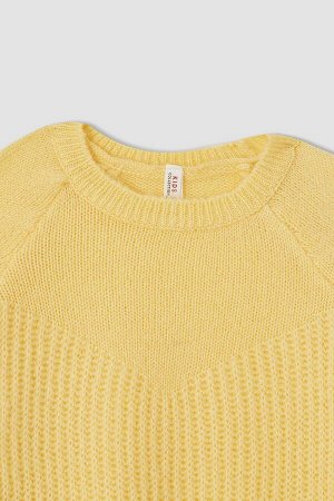 DEFACTO Мягкий вязаный свитер с круглым вырезом и круглым вырезом для девочек