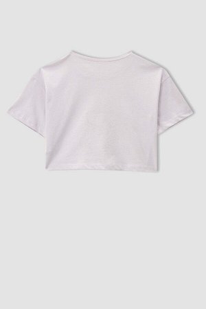 DEFACTO Легкая укороченная футболка с короткими рукавами и принтом Touch для девочек