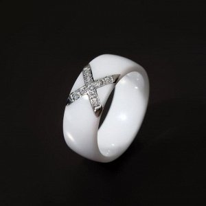 Кольцо керамика "Крестик", цвет белый, 17,5 размер