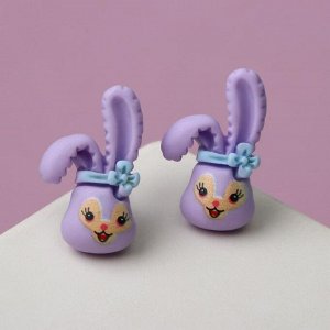 Серьги детские "Кролик с бантиком", цвет сиренево-голубой
