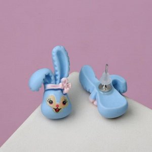 Серьги детские "Кролик с бантиком", цвет голубо-розовый