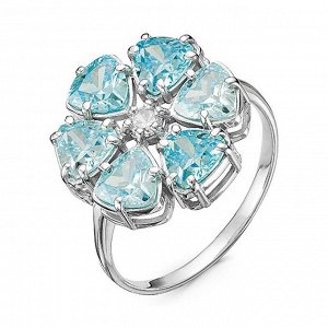 Кольцо посеребрение "Цветочек" 20-07302, цвет голубой в серебре, размер 17