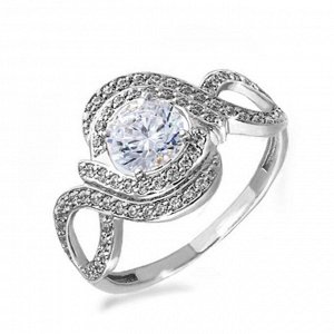 Кольцо посеребрение "Красота" 20-05757, цвет белый в серебре, размер 18