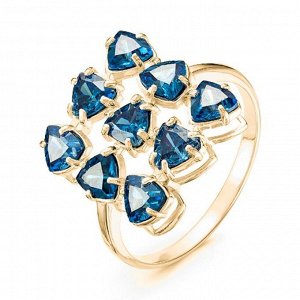 Кольцо позолота "Льдинки" 20-07283, цвет синий в золоте, размер 18