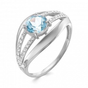 Кольцо посеребрение "Красота" 20-07760, цвет бело-голубой в серебре, размер 17