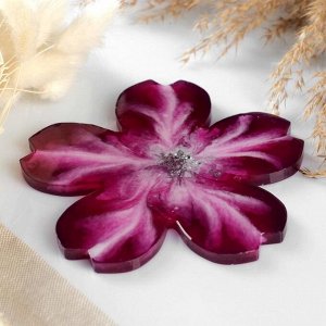 Подставка из эпоксидной смолы "Цветок" 13х13см, фиолетовый с серебром