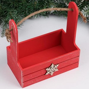 Набор кашпо деревянных 2 в1 "Новый год.Снежинка", (25х15х30;21х12х23), ручка канат, красный
