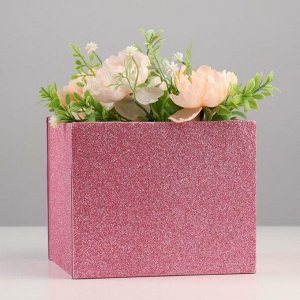 Кашпо деревянное для цветов и подарков с аппликацией, пудрово-розовое, 15,6х14,2х12,8 см