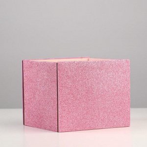 Кашпо деревянное для цветов и подарков с аппликацией, пудрово-розовое, 15,6х14,2х12,8 см