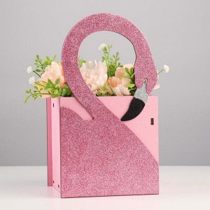 Кашпо деревянное "Розовый фламинго", блестящее, 14,5х13,1х26,5 см