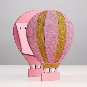 Кашпо деревянное "Воздушный шар", блестящее, розово-золотое, 17,5х11,8х23,6 см