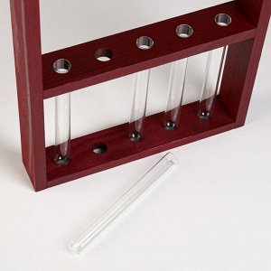 Кашпо деревянное "Рамка" с пробирками, деревянная ручка, винно-красный, 40х24х4 см