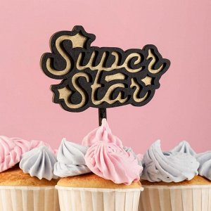 Топпер двухслойный деревянный "Super Star", черный, золотой