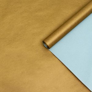 Бумага упаковочная крафт, двусторонняя, голубая-золото, 0,6  х 10 м, 70 гр/м?