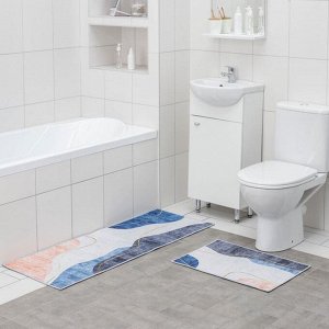 Набор ковриков для ванны и туалета  «Образ», 2 шт: 45?120 см, 40?60 см, цвет сине-серый