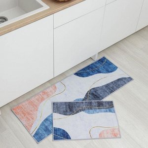 Набор ковриков для ванны и туалета Доляна «Образ», 2 шт: 45x120 см, 40x60 см, цвет сине-серый