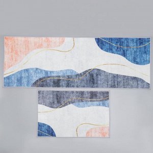 Набор ковриков для ванны и туалета Доляна «Образ», 2 шт: 45x120 см, 40x60 см, цвет сине-серый