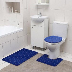 Набор ковриков для ванной и туалета Доляна «Геометрик», 3 шт: 35?40, 40?50, 50?80 см, цвет синий