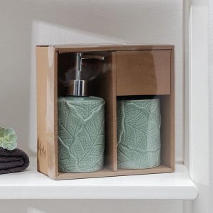 Набор аксессуаров для ванной комнаты «Мезо», 2 предмета (дозатор для мыла 400 мл, стакан 350 мл), цвет зелёный