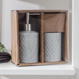 Набор аксессуаров для ванной комнаты «Бусы», 2 предмета (дозатор для мыла, стакан), цвет серый