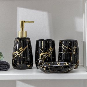 Набор аксессуаров для ванной комнаты «Молния», 4 предмета (мыльница, дозатор для мыла, 2 стакана), цвет чёрный