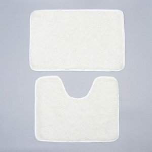 Набор ковриков для ванны и туалета Доляна «Пушистик», 2 шт: 38?40, 40?60 см, цвет белый