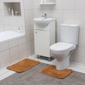 Набор ковриков для ванны и туалета Доляна «Пушистик», 2 шт: 38x40, 40x60 см, цвет светло-коричневый