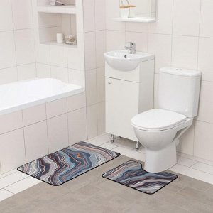 Набор ковриков для ванны и туалета Доляна «Каменная лагуна», 2 шт: 50x80 см, 50x40 см