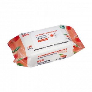 Влажные антибактериальные салфетки с ароматом персика СВЕЖАЯ НОТА, 120 шт.