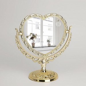 Зеркало настольное, двустороннее, с увеличением, зеркальная поверхность 12,5 х 12 см, цвет золотистый