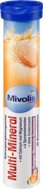 Mivolis Multi-Mineral Brausetabletten 20 St. Мультиминеральные Шипучие таблетки Кальций + Магний, вкус апельсина и маракуйи, 20 шт