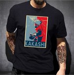 Мужская футболка, принт &quot;Парень в маске&quot;, надпись &quot;Kakashi&quot;, цвет черный