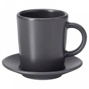 DINERA ДИНЕРА Чашка для кофе эспрессо с блюдцем, темно-серый9 сл