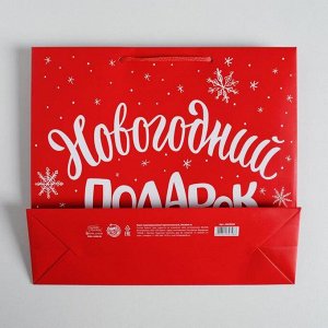 Пакет подарочный новогодний ламинированный «Новогодний подарок», M 30 х 26 х 9 см
