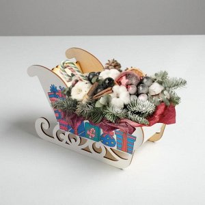 Кашпо новогоднее "Сани", с декором подарки, 23 х 10 х 14 см